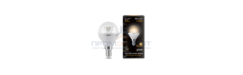 Лампа Gauss LED Globe Crystal Clear E14 4W 2700K 1/10/50