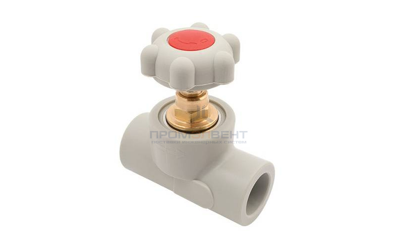 Кран вентильный FV-Plast - 40 (для полипропиленовых труб под пайку, цвет серый, ручка барашек)