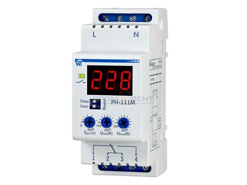 Однофазное реле контроля напряжения РН-111М 16А на DIN-рейку