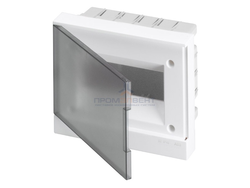 ABB Basic E Бокс в нишу 8М серая прозрачная дверь (c клеммами)